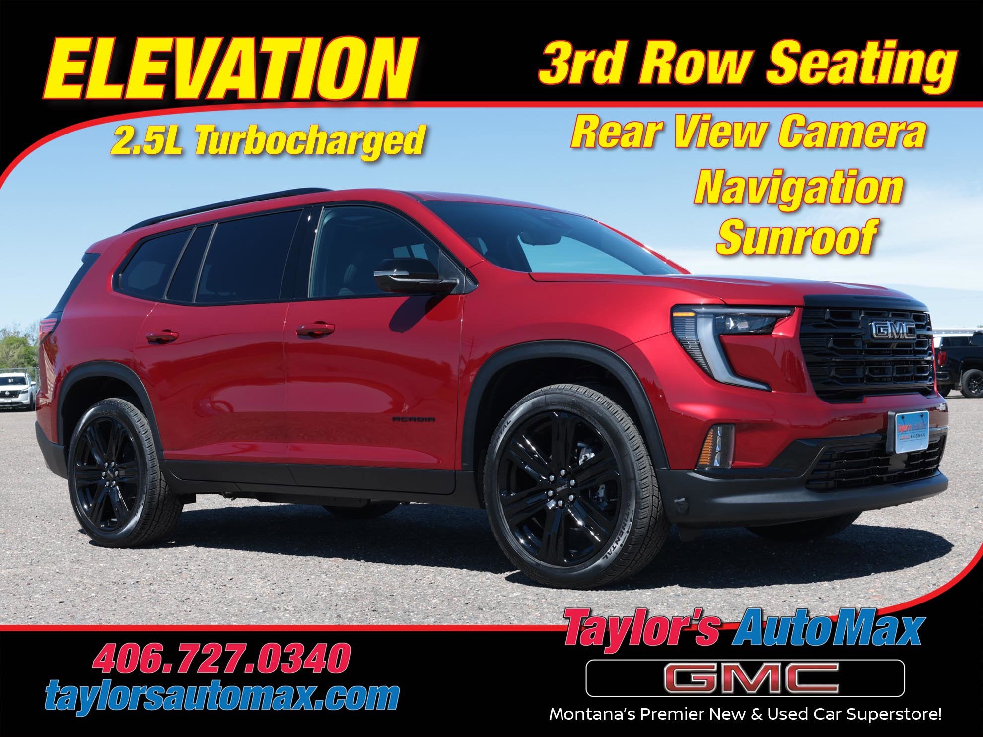2026 GMC Acadia Elevation in Volcanic Red Tintcoat — front three-quarter view