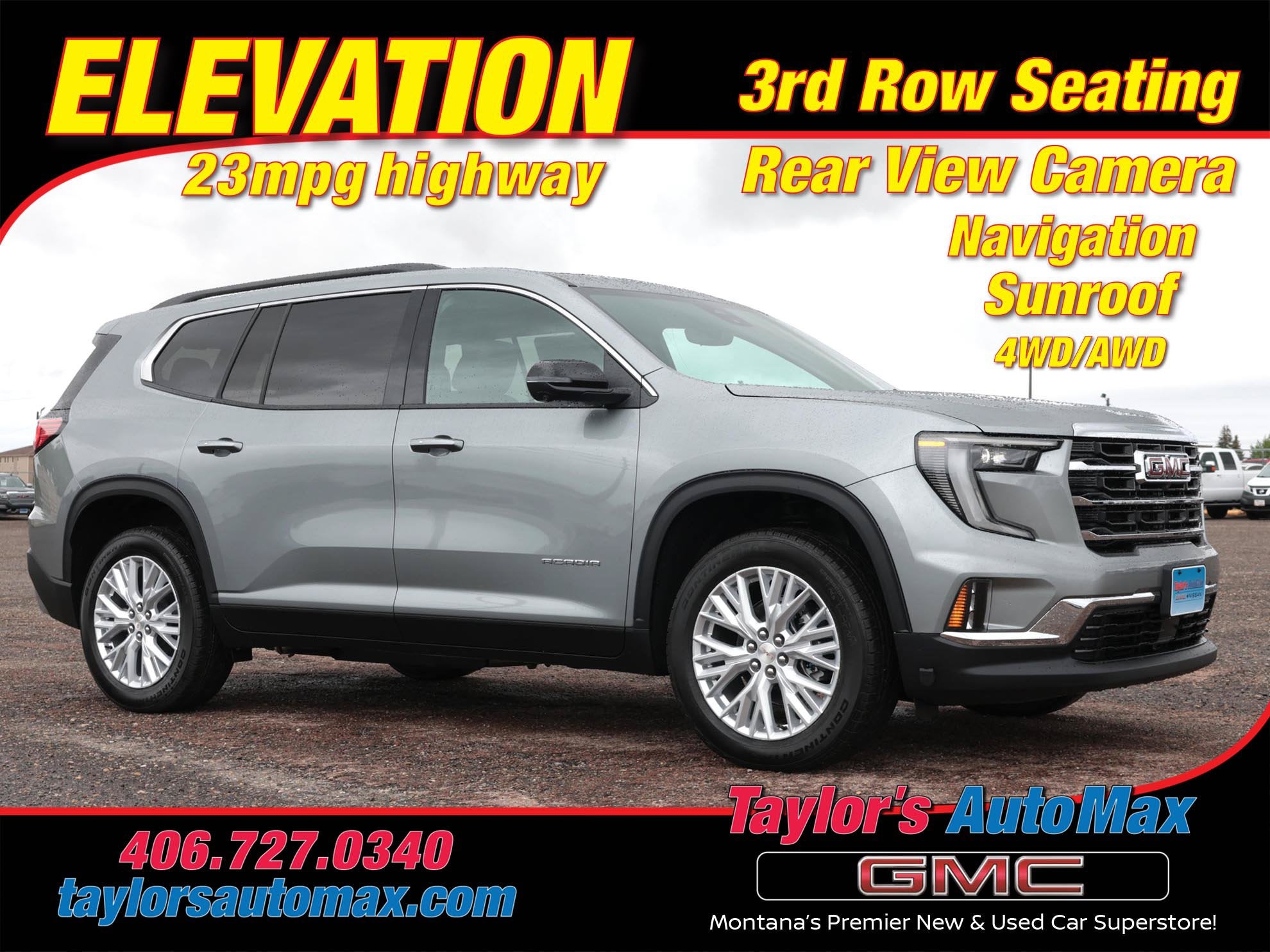 2026 GMC Acadia Elevation in Sterling Metallic — front three-quarter view