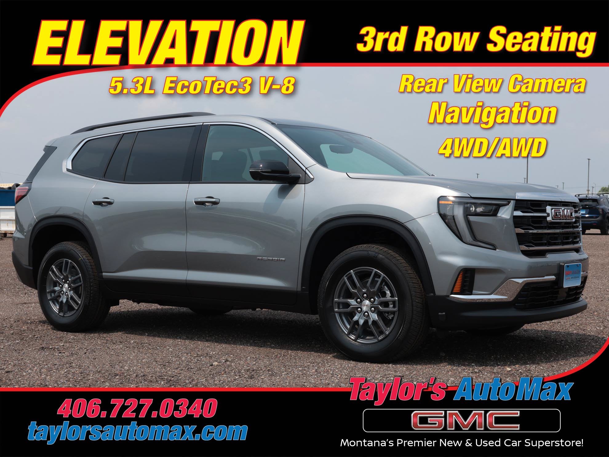 2026 GMC Acadia Elevation in Sterling Metallic — front three-quarter view