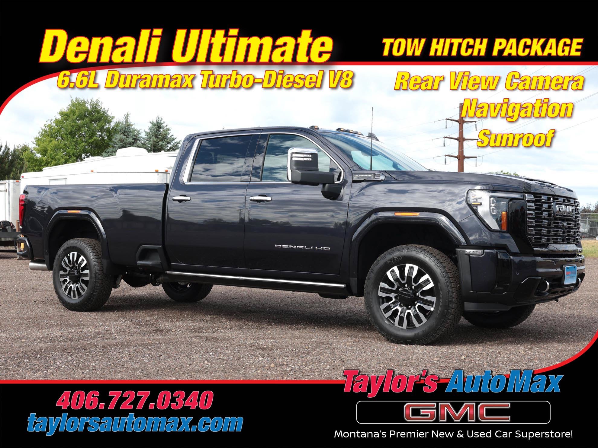 2026 GMC Sierra 2500 HD Denali Ultimate in Titanium Rush Metallic — front three-quarter view