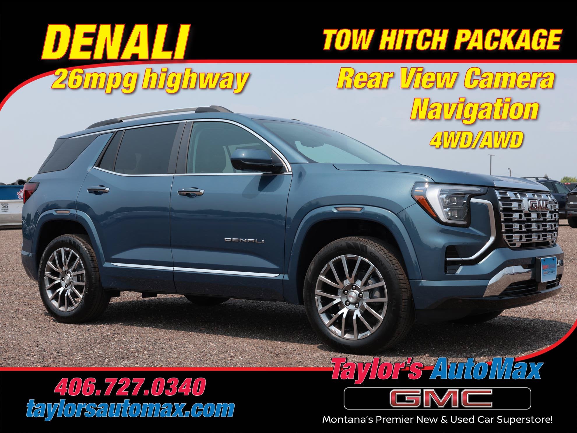 2026 GMC Terrain Denali in Downpour Metallic — front three-quarter view