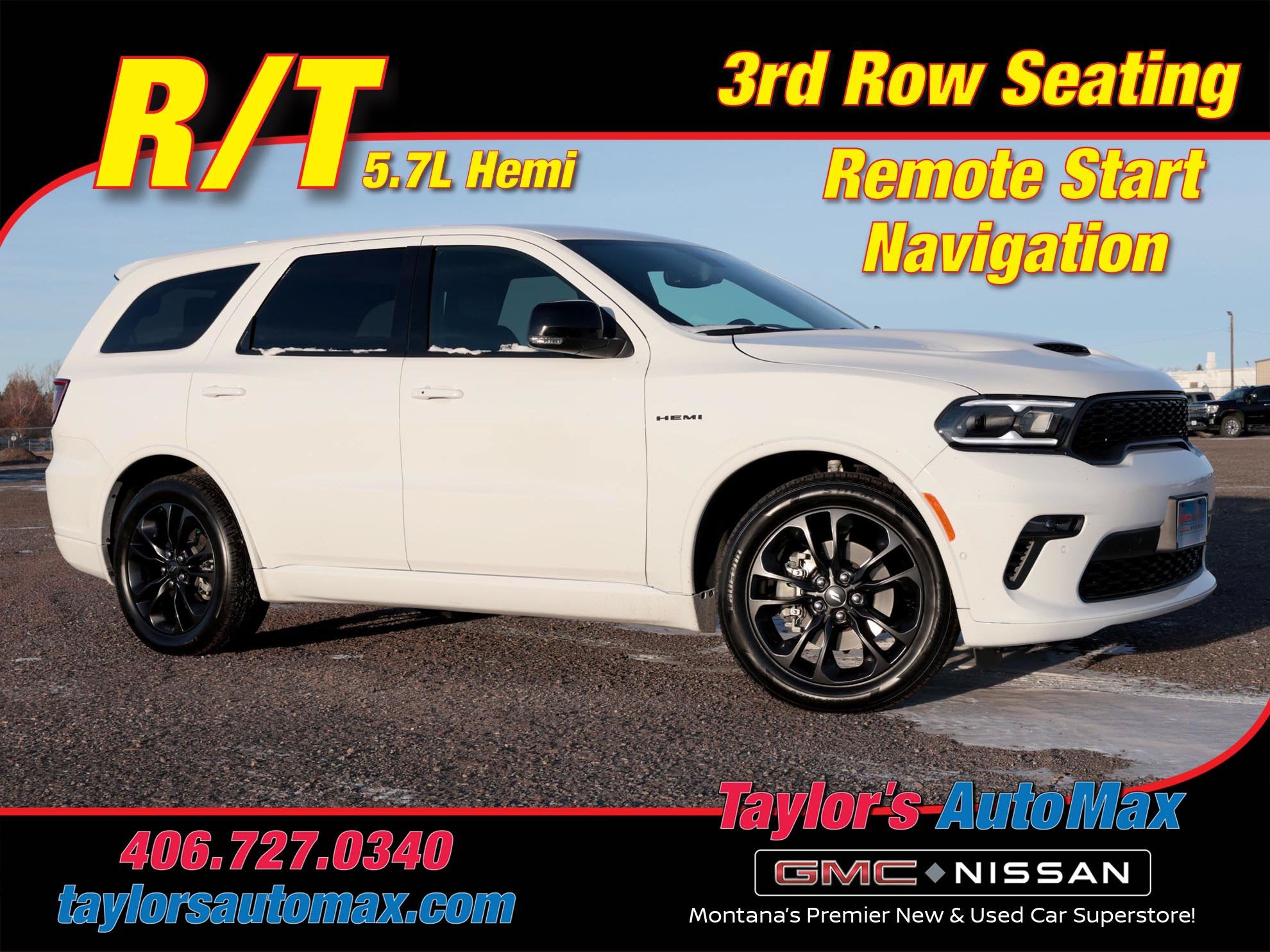 2022 Dodge Durango R/T in White Knuckle Clearcoat — front three-quarter view