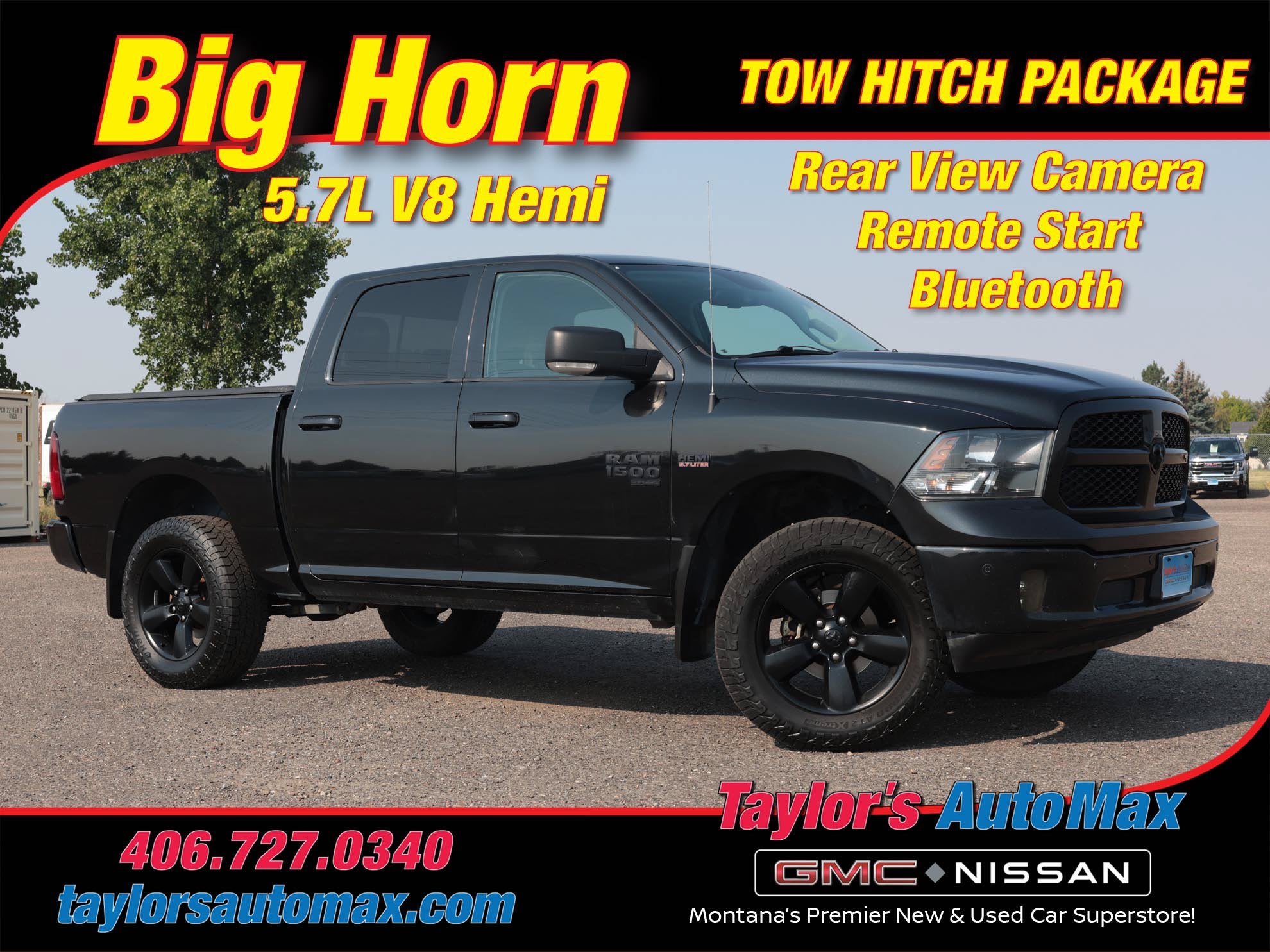 2019 RAM 1500 Classic Big Horn in Brilliant Black Crystal Pearlcoat — front three-quarter view