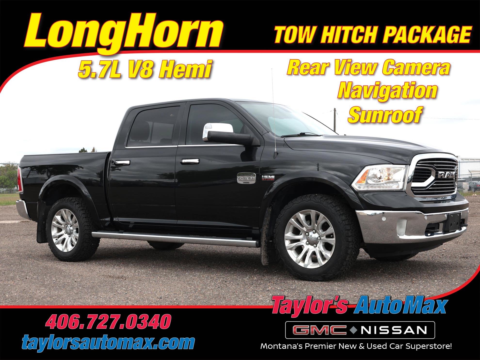 2017 RAM 1500 Longhorn in Brilliant Black Crystal Pearlcoat — front three-quarter view