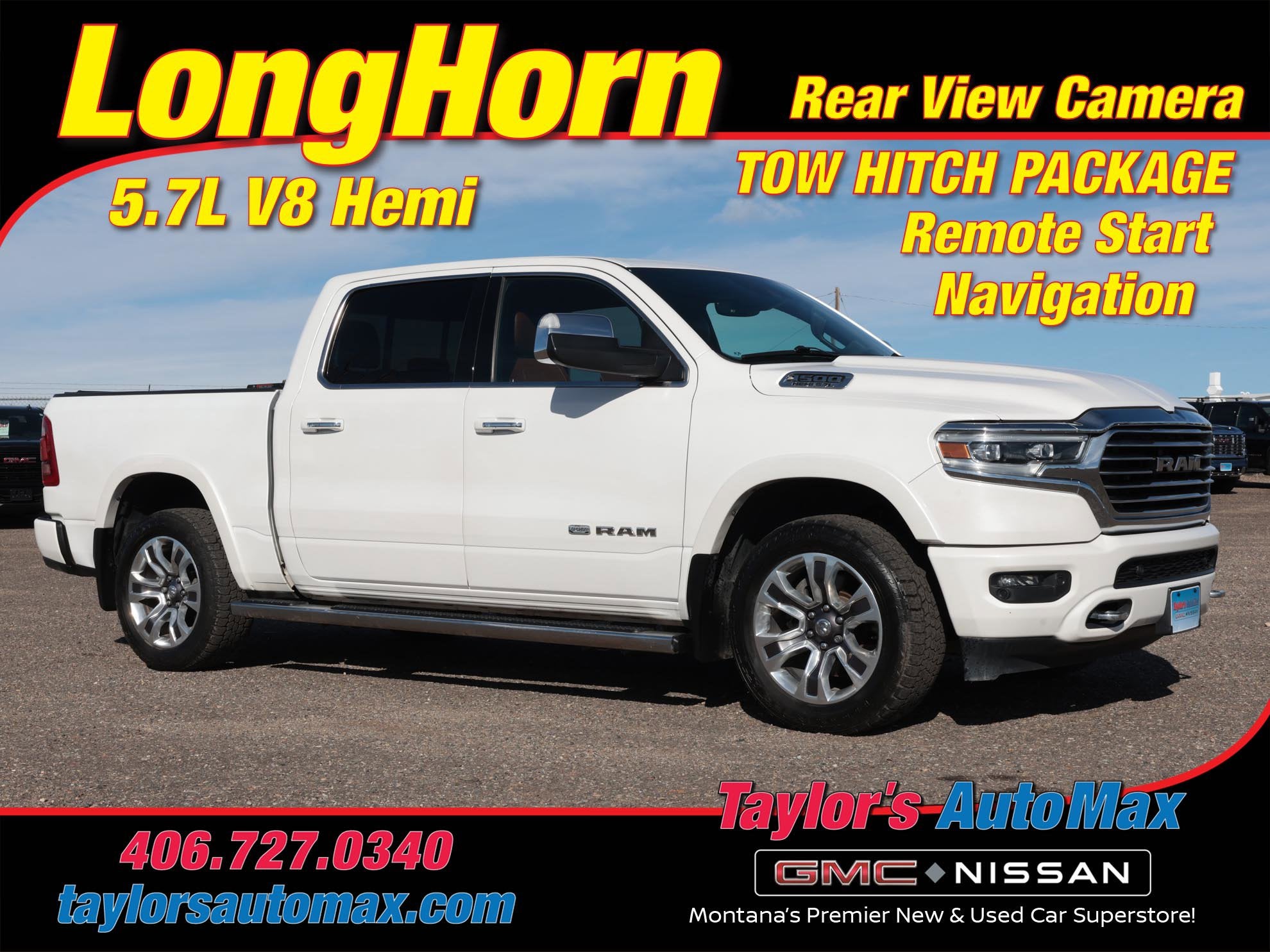 2021 RAM 1500 Longhorn in Ivory White Tri-Coat Pearlcoat — front three-quarter view