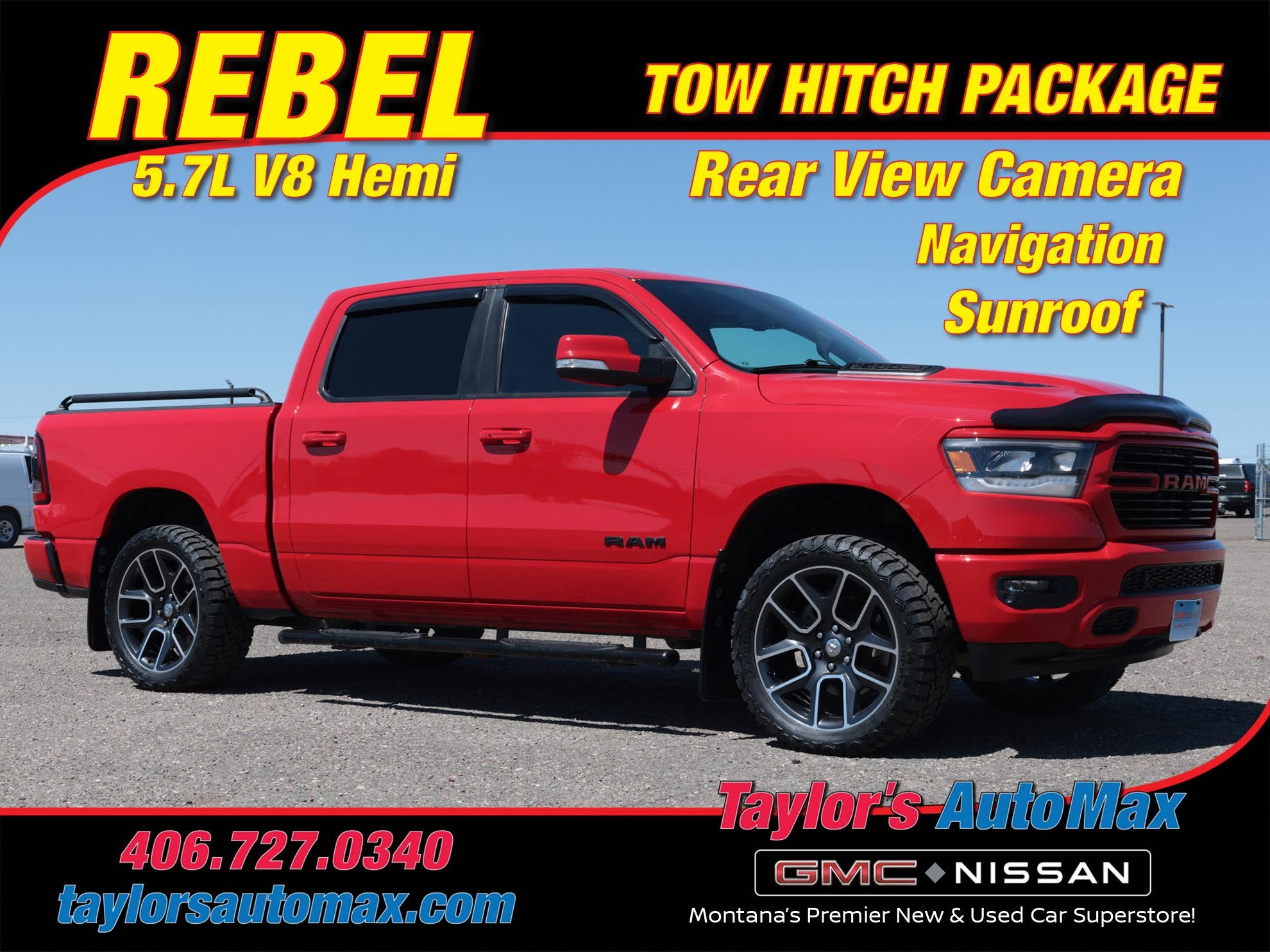 2019 RAM 1500 Rebel in Flame Red Clearcoat — front three-quarter view
