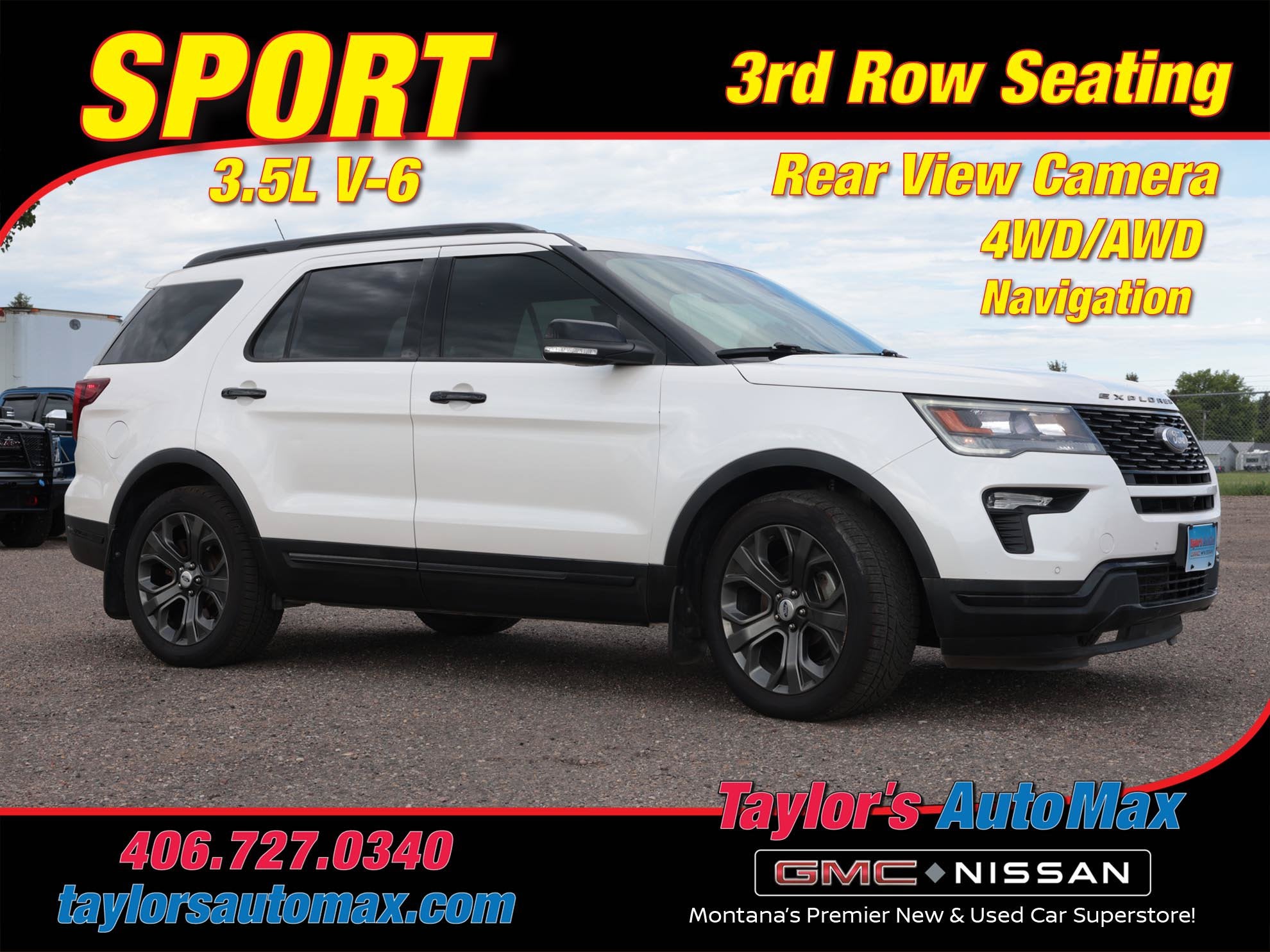 2018 Ford Explorer Sport in White Platinum Metallic Tri-Coat — front three-quarter view