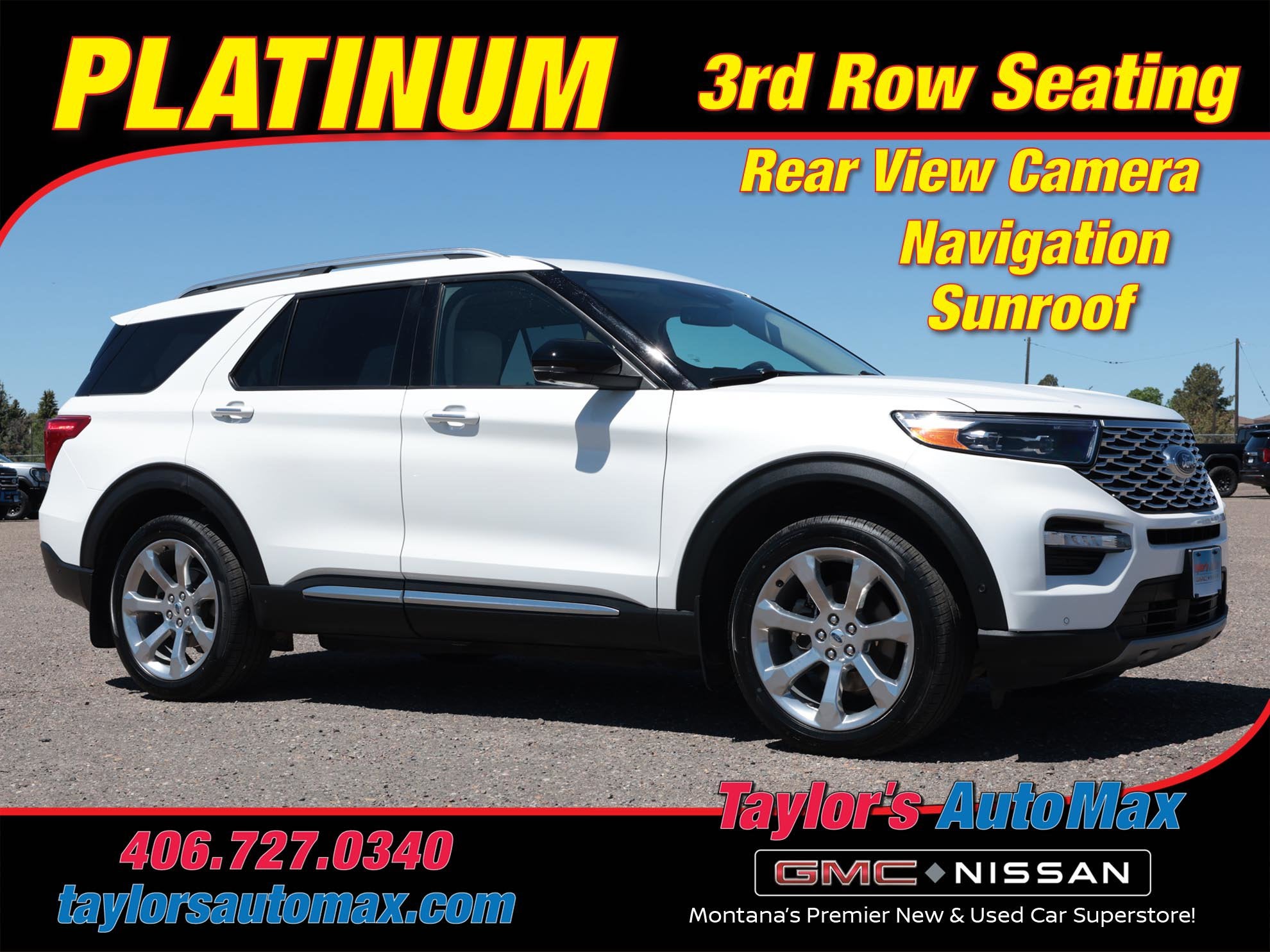 2020 Ford Explorer Platinum in Star White Metallic Tri-Coat — front three-quarter view