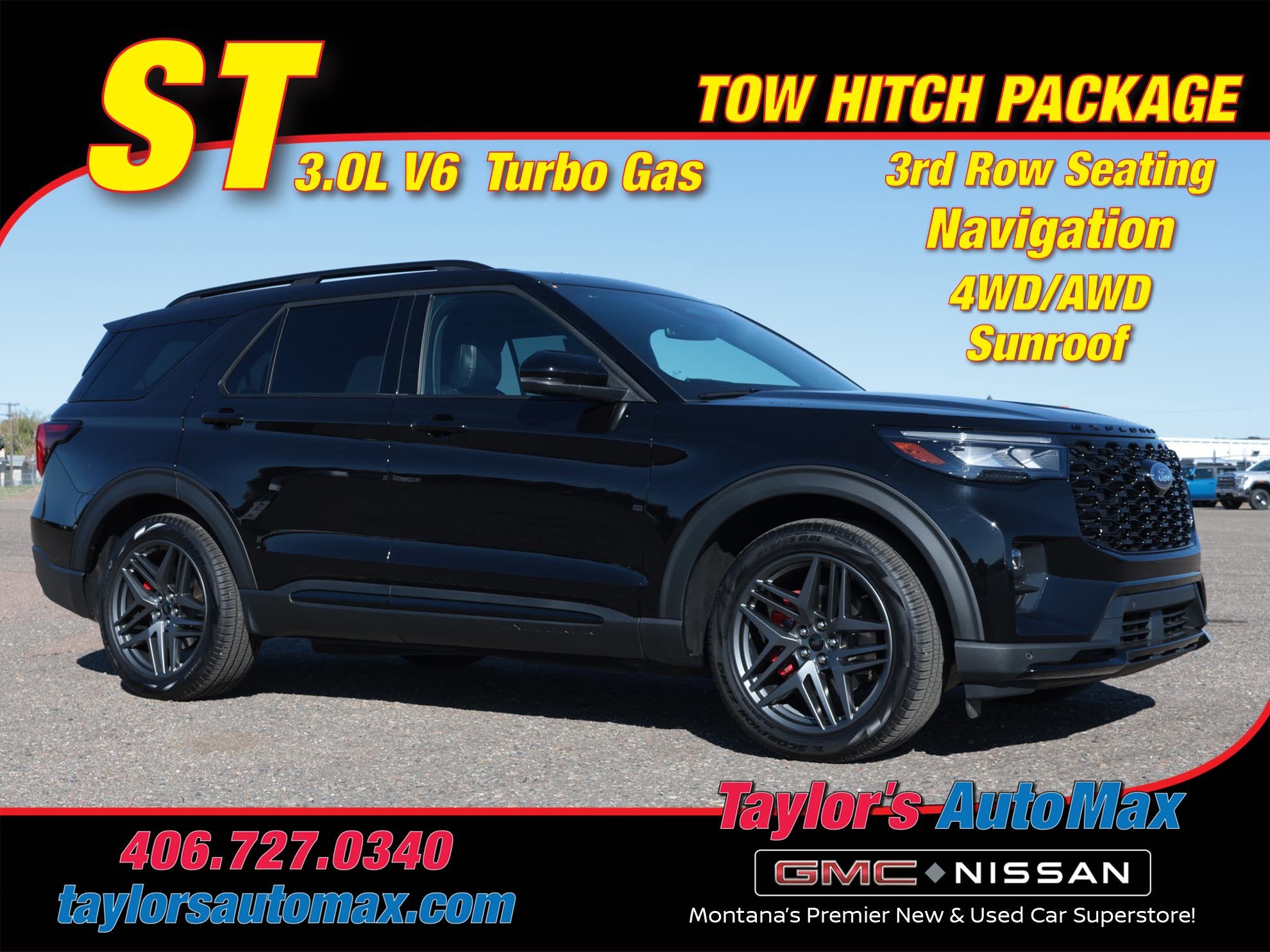 2025 Ford Explorer ST in Agate Black Metallic — front three-quarter view