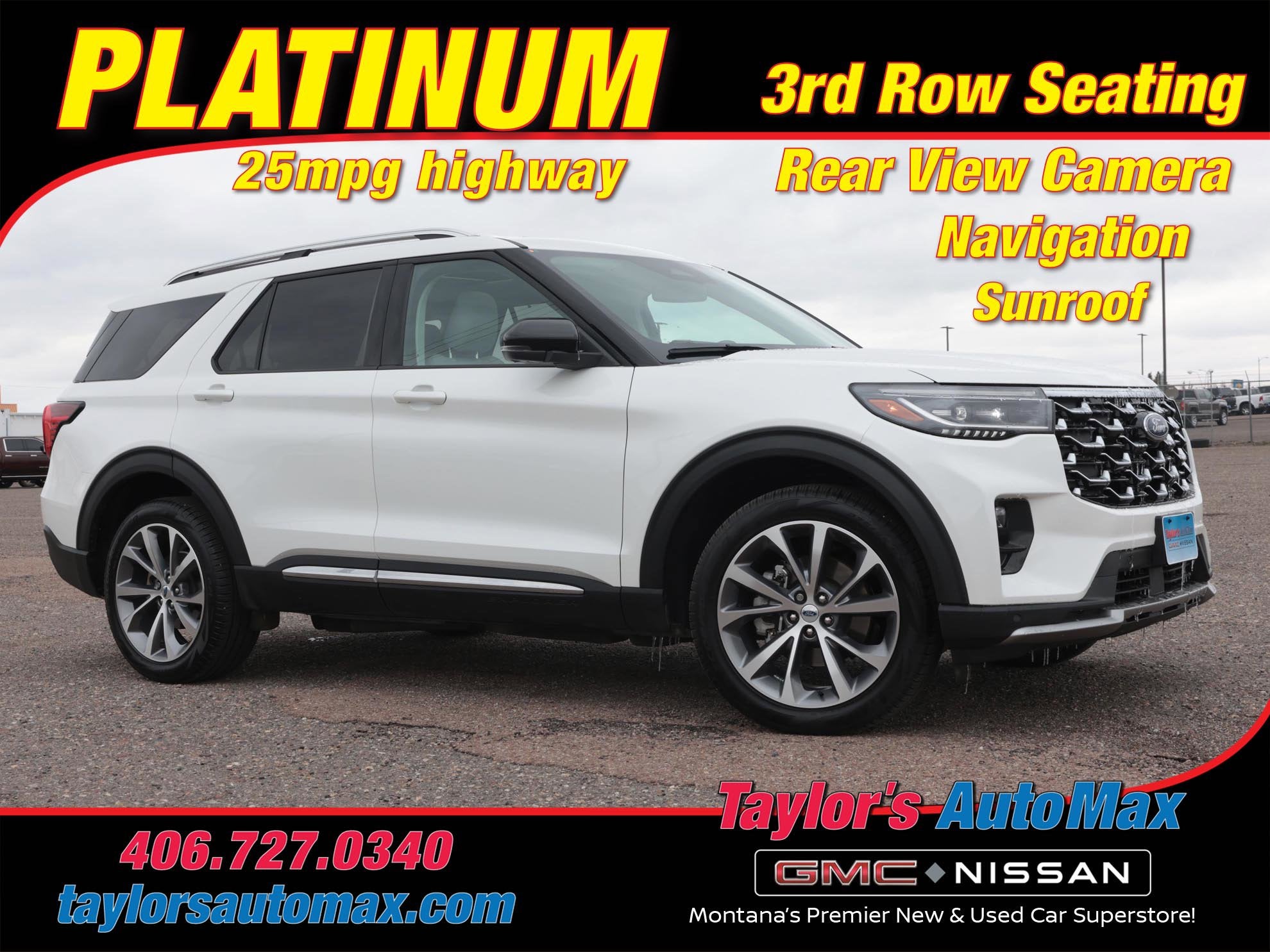 2025 Ford Explorer Platinum in Star White Metallic Tri-Coat — front three-quarter view
