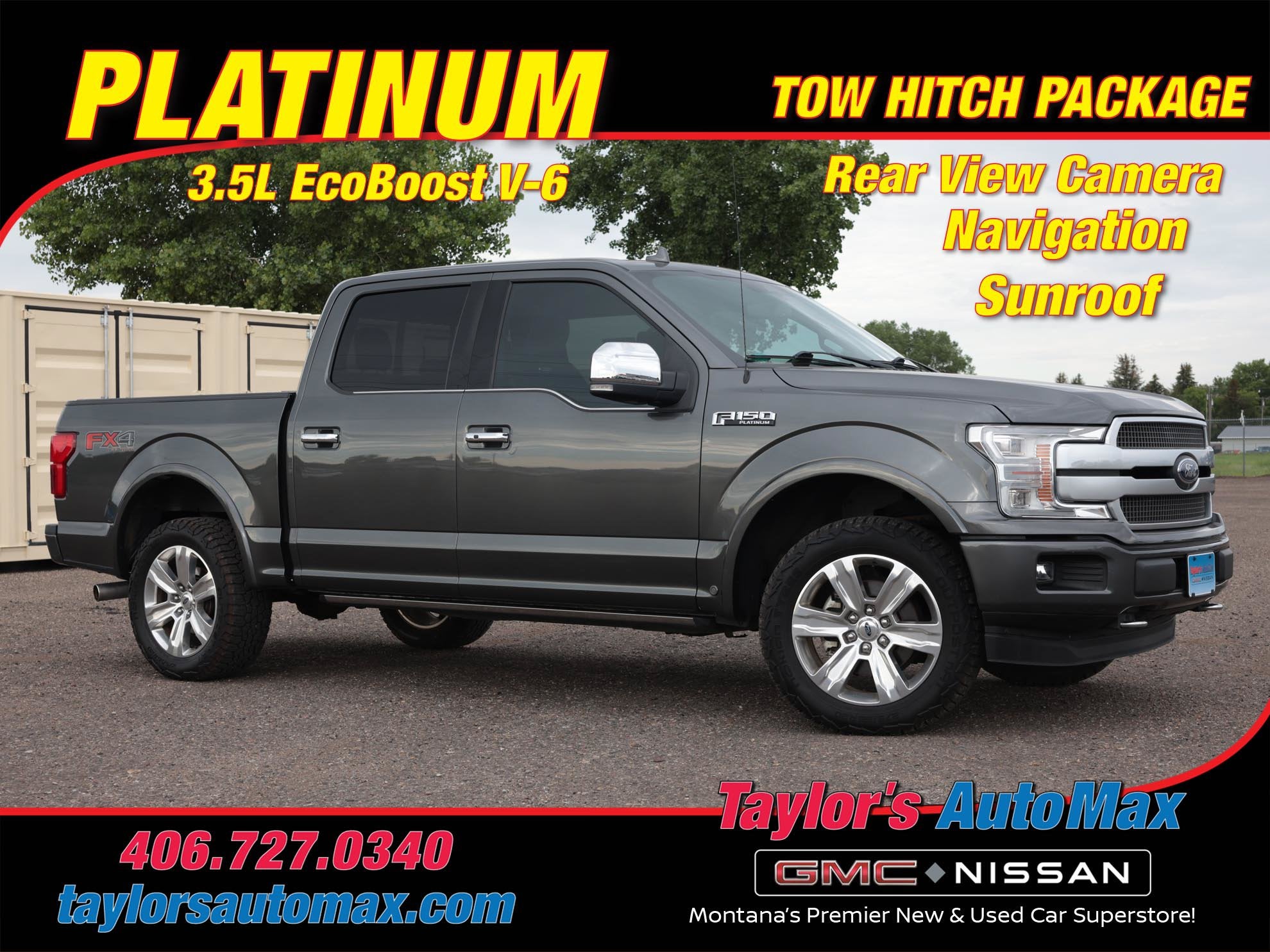 2018 Ford F-150 Platinum in Magnetic Metallic — front three-quarter view
