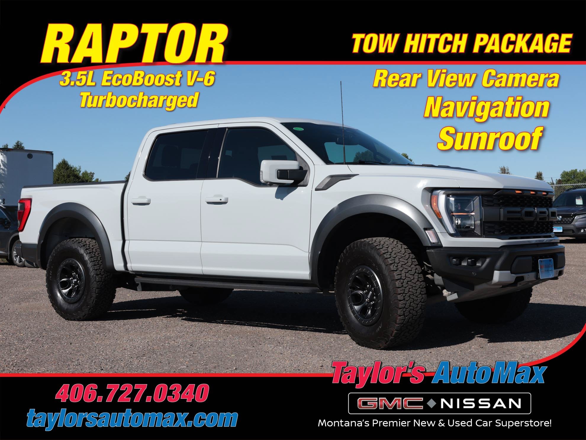 2023 Ford F-150 Raptor in Avalanche — front three-quarter view
