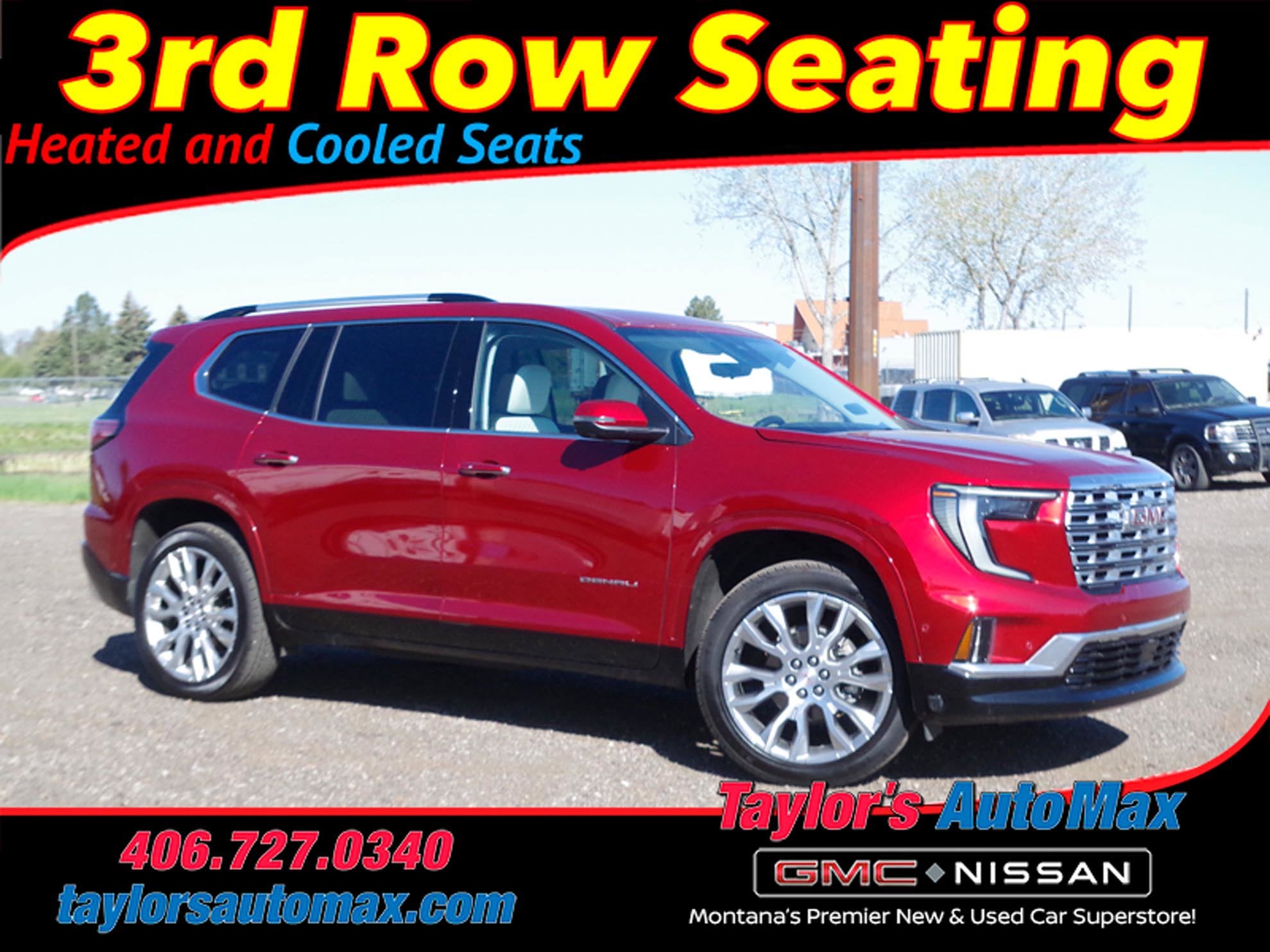 2024 GMC Acadia AWD Denali in Volcanic Red Tintcoat — front three-quarter view