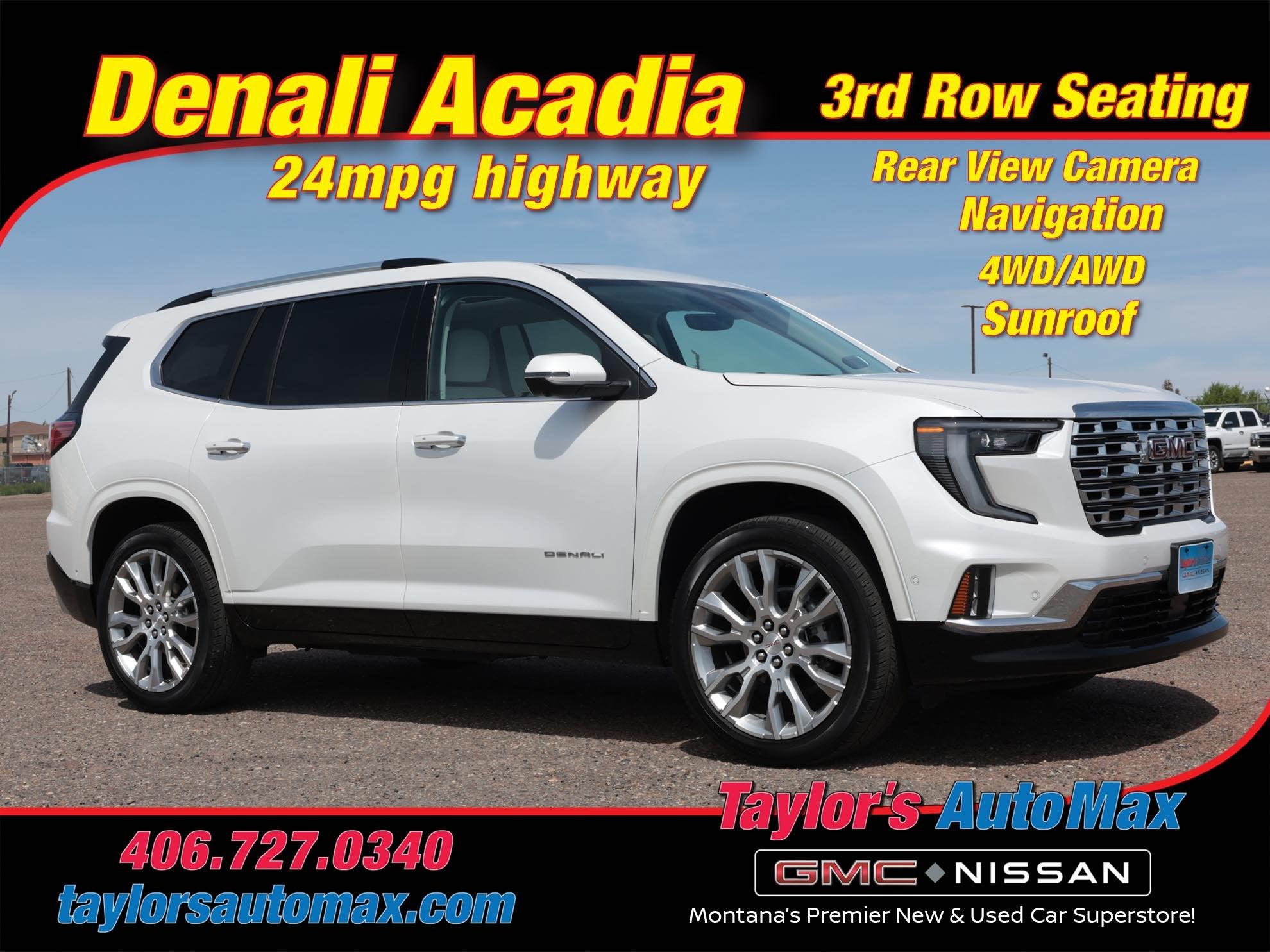 2025 GMC Acadia AWD Denali in White Frost Tricoat — front three-quarter view