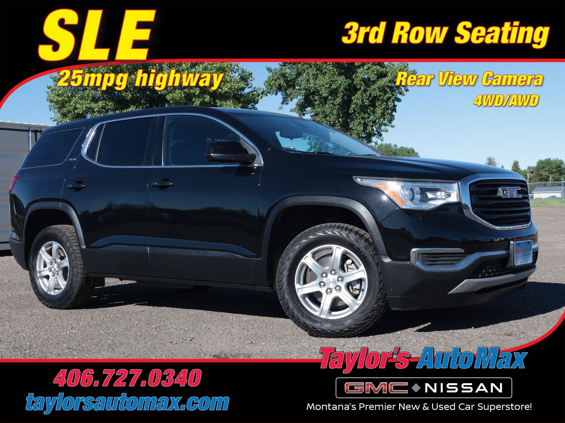 2019 GMC Acadia SLE in Ebony Twilight Metallic — front three-quarter view