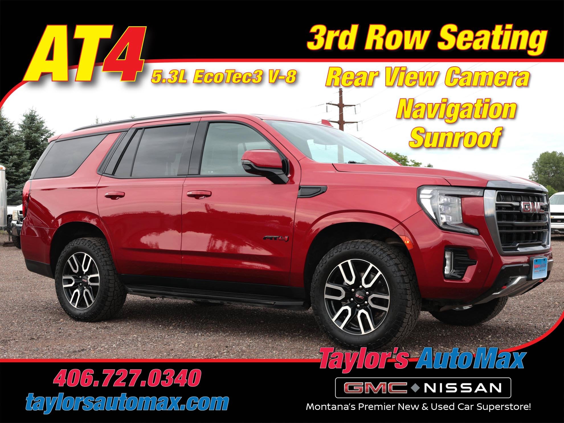 2024 GMC Yukon AT4 in Volcanic Red Tintcoat — front three-quarter view