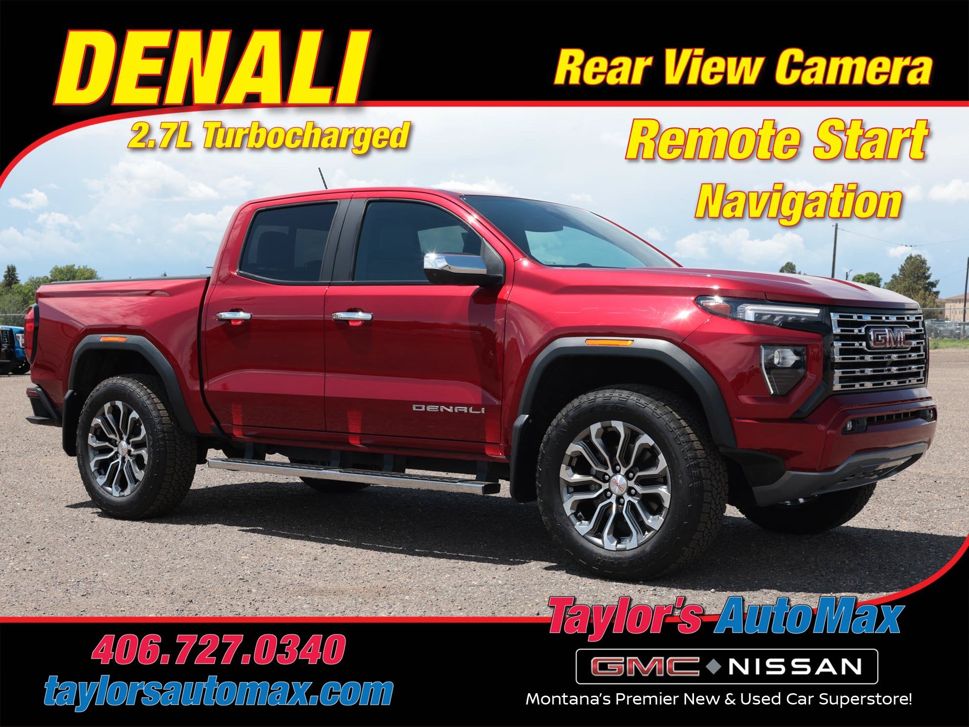 2023 GMC Canyon 4WD Denali in Volcanic Red — front three-quarter view