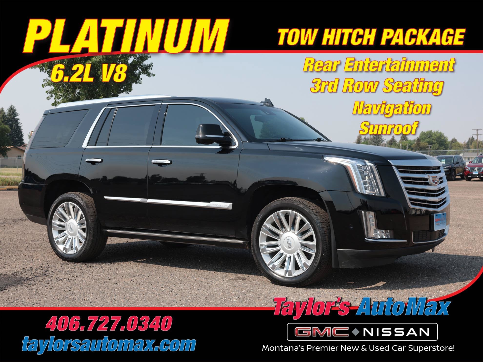 2020 Cadillac Escalade Platinum in Black Raven — front three-quarter view