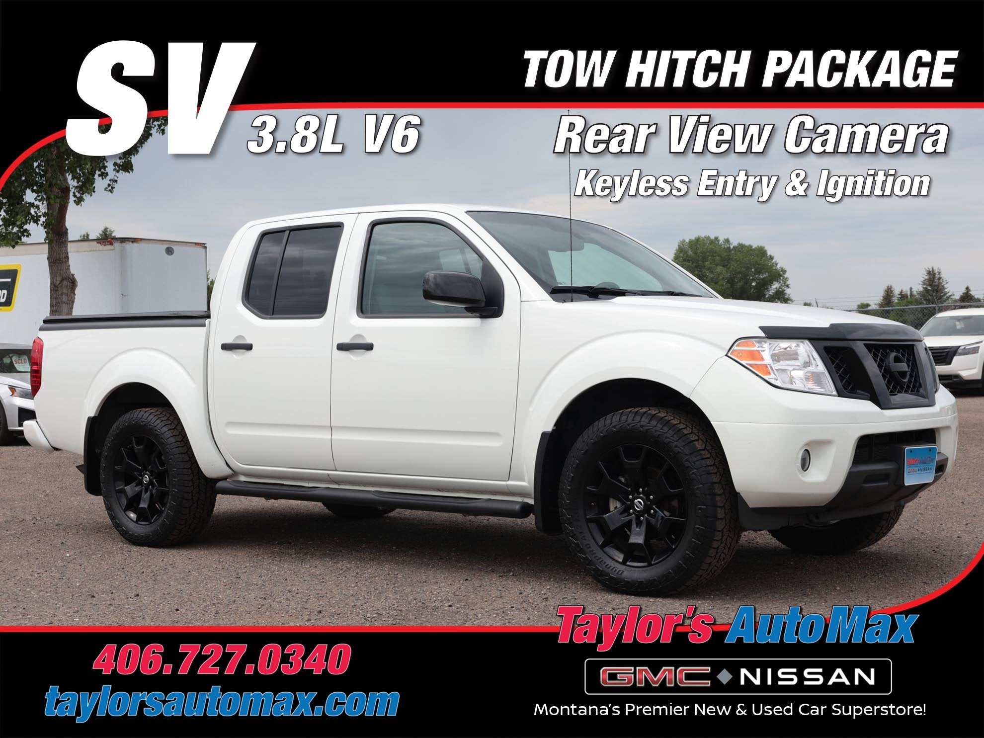 2020 Nissan Frontier SV in Glacier White — front three-quarter view