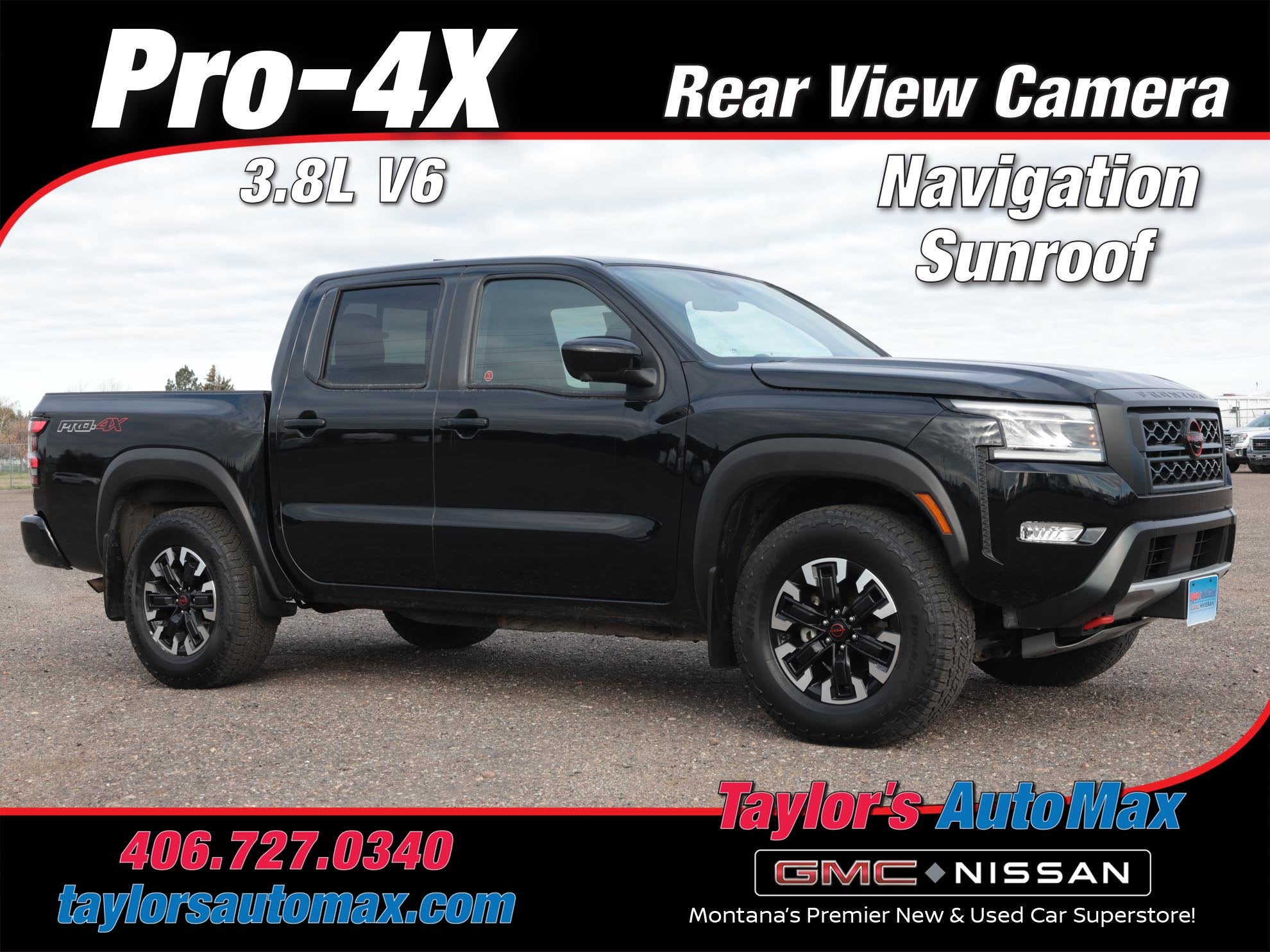 2023 Nissan Frontier PRO-4X in Super Black — front three-quarter view