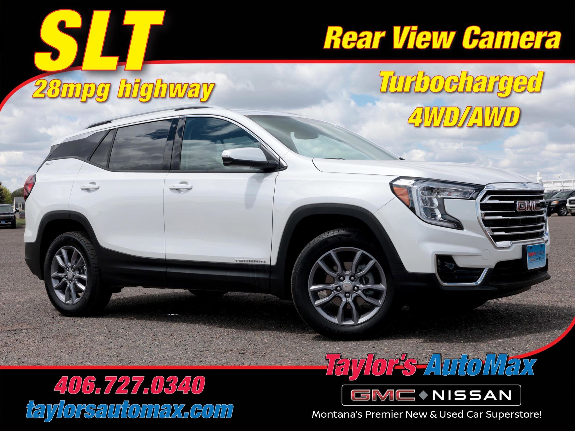 2023 GMC Terrain SLT in White Frost Tricoat — front three-quarter view