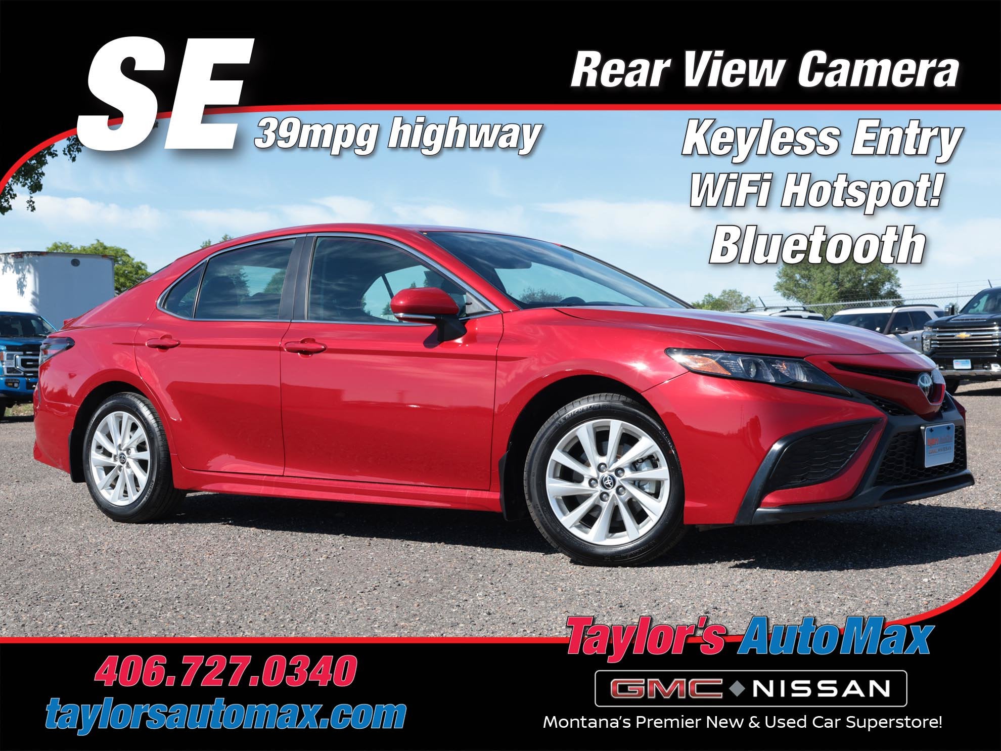 2024 Toyota Camry SE in Supersonic Red — front three-quarter view