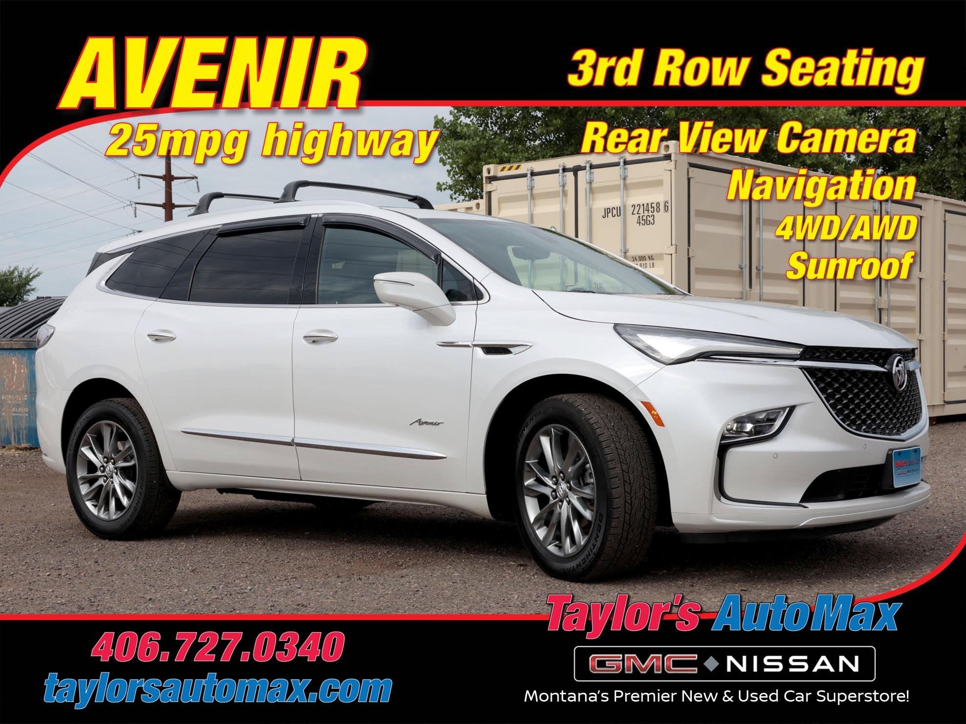 2023 Buick Enclave Avenir in White Frost Tricoat — front three-quarter view