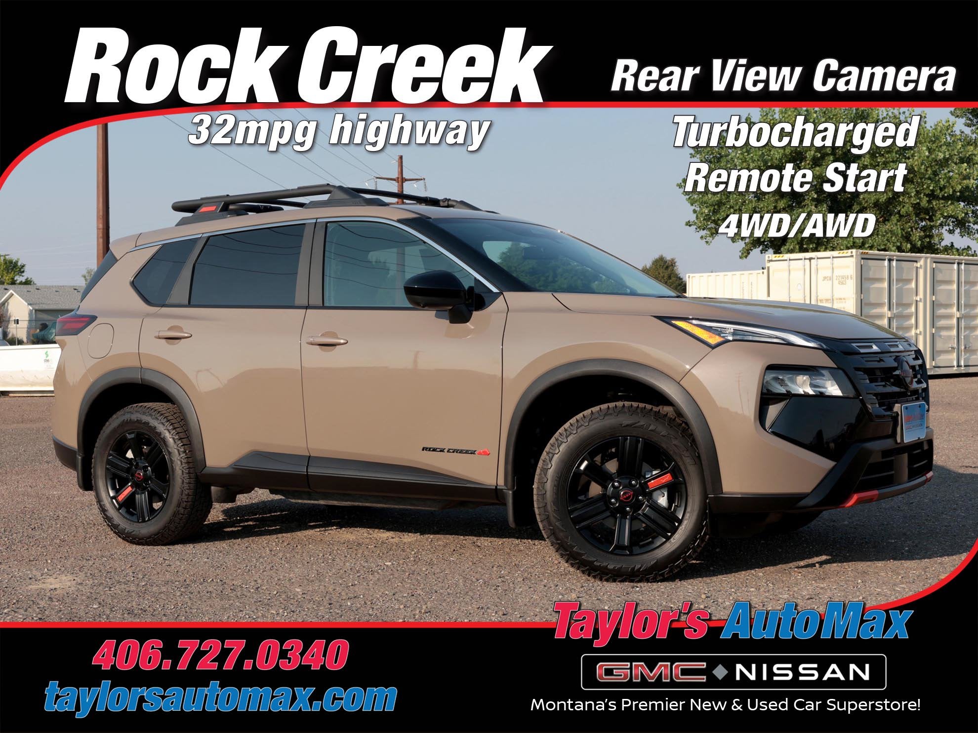 2026 Nissan Rogue Rock Creek in Baja Storm Metallic — front three-quarter view